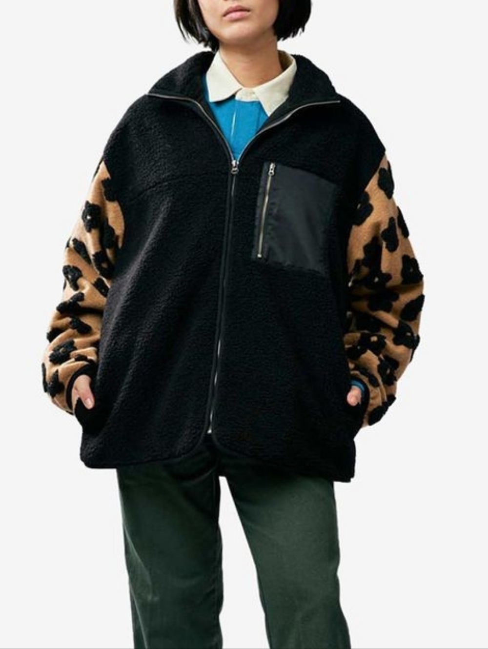 Sundae School Milk Tea Boba Fleece Zip Up Jacket - Floral Pattern